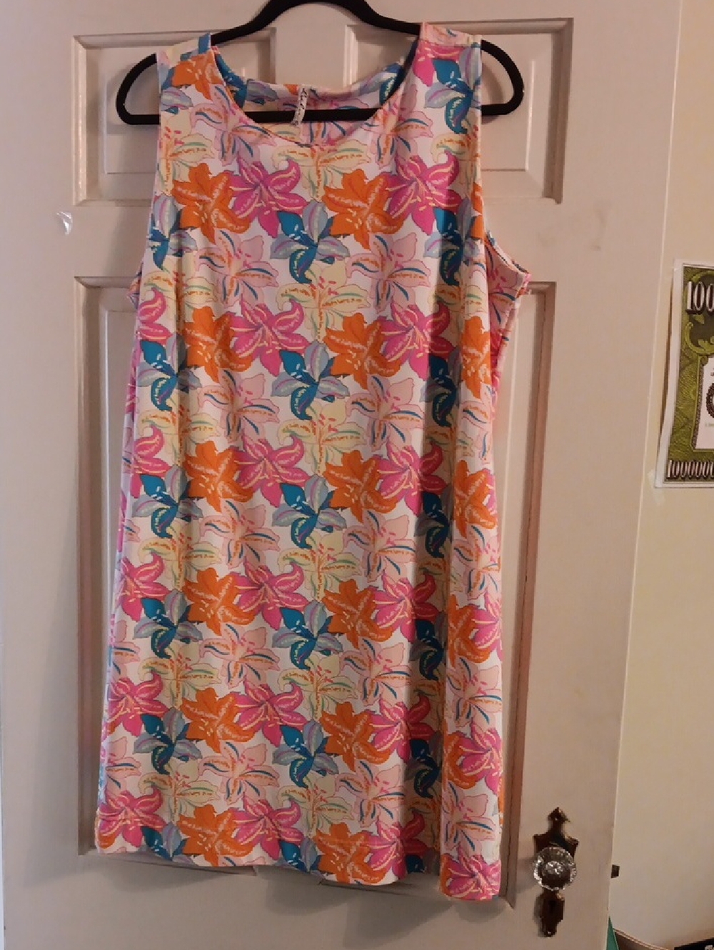 Lulu-B Sleeveless Travel Dress XL Tropical Hibiscus Lily Floral Like New